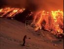 Brave Skiers took a run down in a Lava and Snow on Etna