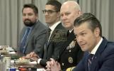 Main image for Defense Secretary Pete Hegseth meets with Saudi Defense Minister Prince Khalid bin Salman at Pentagon. 