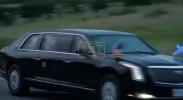 Main image for President Trump Greets Supporters as Motorcade Rolls Through Scotland.