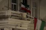 Main image for Iranian Flag Torn Down Again Outside London Embassy.