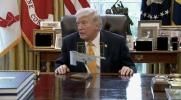 Main image for Trump Playfully Hugs B-2 Bomber in Oval Office Address.