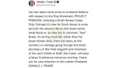 Main image for NEW: President Trump Claims Iran Attacked South Korean Vessel, Says U.S. Forces Destroyed Seven Iranian Fast Boats.
