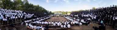 Hanochas Even Hapina Led by Harav Aharon Mendel Shlit"a for the New "Kinder Beis Medrash" at Camp Toldos Yaakov Yosef of Skver in Swan Lake | Photos