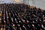 The Satmar Rebbe Shlit"a at Amiras Selichos This Morning in the Beis Medrash Hagadol.