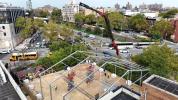 Drone Photos Yesterday Afternoon During the Construction of the Massive Sukkah for the Uplifting Tishin in Satmar in the Courtyard of the Talmud Torah Vayoel Moshe Building