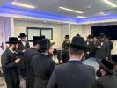 The Dushinskya Rebbe Shlit"a at a Kvias Mezuzah at the New Chaverim Headquarters in Williamsburg