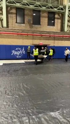 Preparations are underway for the Chuf Alef Kislev Seudah Hodah celebration at the Crown Heights Armory.