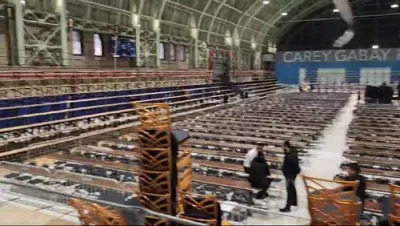 Preparations are underway for the Chuf Alef Kislev Seudah Hodah celebration at the Crown Heights Armory.