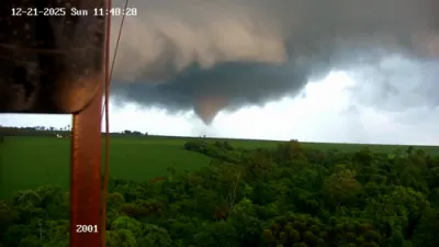 Moment Tornado Rips Through Paraguay Captured in Security Camera.