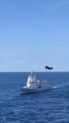 Italian Jet Executes Precision Vertical Landing on Carrier Landing.