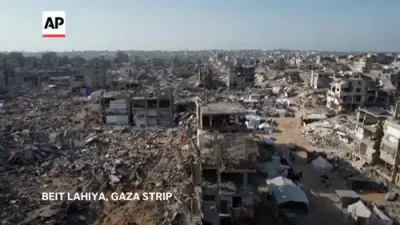 Aerial footage shows the vast destruction in Beit Lahiya in northern Gaza