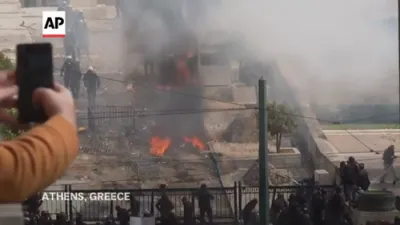 A Violent Protest held in Greece Athens on Anniversary of Deadly Train Crash