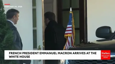 JUST IN: French President Emmanuel Macron Arrives At The White House