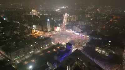 Over 100,000 demonstrators observe minutes of silence during anti-graft rally&nbsp;in Serbia's Capital, Belgrade.
