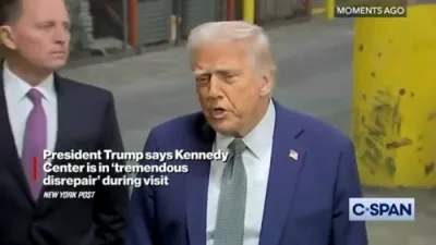 President Trump says Kennedy Center is in 'Tremendous Disrepair' during visit.