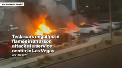 Tesla Cars Engulfed in Flames in an Arson Attack at a Service Center in Las Vegas