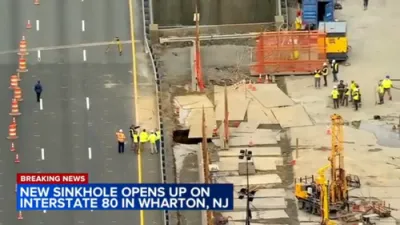 New sinkhole opens up on I-80 in Wharton, New Jersey