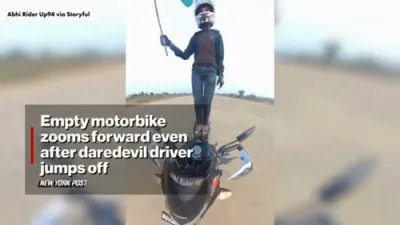 Ghost Rider: Empty Motorbike Zooms On After Daredevil Driver Jumps Off.