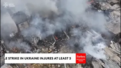 Aftermath of Russian Missile Strike in Ukraine Leaves 3 Injured and Buildings in Ruins.