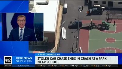 Stolen Car Chase Ends in Crash at East Orange School.