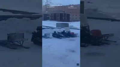Man Drops Gun and Flees on Snowmobile as Polar Bear Charges.