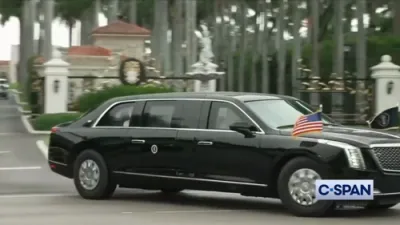 President Trump Departs Florida Golf Club and Waves Back to Supporters. 