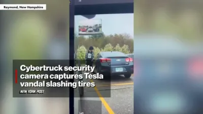 Cybertruck Vandal Caught on Camera Slashing Tires in New Hampshire.