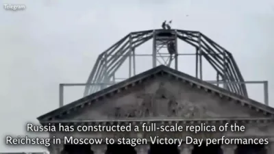 Putin Unveils Life-Sized Reichstag Replica for WWII Re-Enactment at Moscow Theme Park.