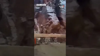 Flash Floods Force Evacuation at Ancient Petra Site in Jordan.