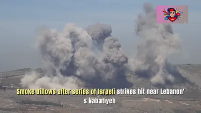 Smoke Rises in Hills Near Lebanon's Nabatiyeh after a Strike.