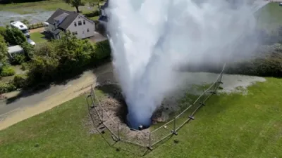 Burst Water Main Sends 100ft Jet Into Sky.