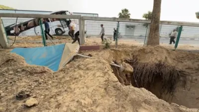 Aftermath of strike on Gaza's Khan Yunis. 