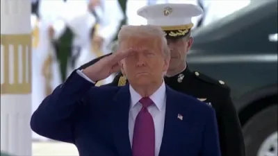 President Trump Salutes as Saudis Play the U.S. National Anthem.