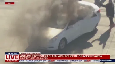 Car Engulfed in Flames During Anti-ICE Protest in Compton. 