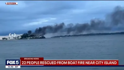 Over 20 Rescued After Boat Catches Fire Near NYC's Hart Island. 