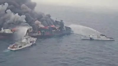 Four Missing After Explosions and Fire Erupt on Cargo Ship in Indian Ocean. 