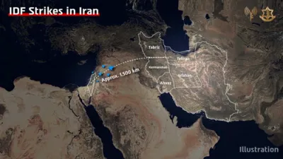 Israel Defense Force Releases Map Detailing Strikes on Military and Nuclear Targets in Northwestern Iran. 