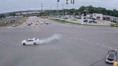 Illegal Street Takeover Caught on Surveillance as Cars Spin Wildly. 