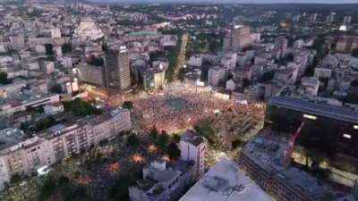 Aerial Images Show Massive Protest in Belgrade. 