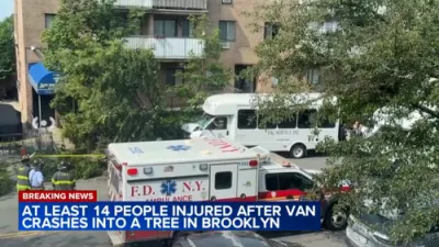 14 Injured as Transport Van Slams Into Tree in Brooklyn.
