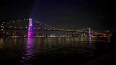 Stunning View of the Brooklyn Bridge with Amazing Fireworks.