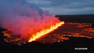 Lava Flows as Iceland Volcano Erupts. 