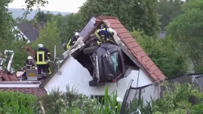 Car Launches Into Roof After Hitting Boy on Trampoline. 