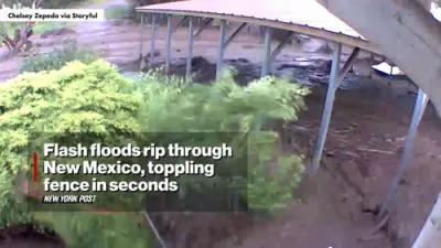 Flash Floods Rip Through New Mexico, Topple Fence in Seconds.