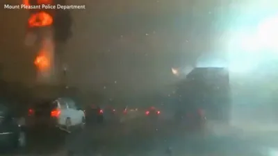 Lightning Bolt Hits Transformer, Sparks Massive Fireball Near Busy Highway.