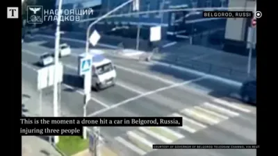 Ukraine Drone Strike Hits Russia and Destroys Car. 