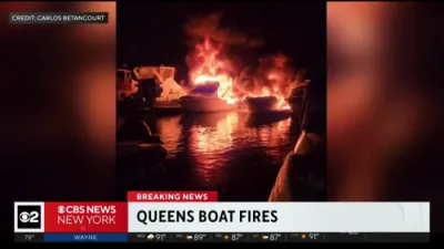 Multiple Boats Burn in Queens Marina.