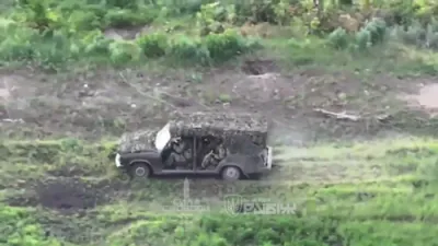 Explosion Destroys Russian Vehicle in Eastern Ukraine.