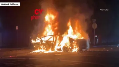 Oakland Street Takeover Ends With Car Set Ablaze.