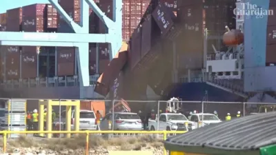 Over 60 Cargo Containers Fall Into Water at Long Beach.